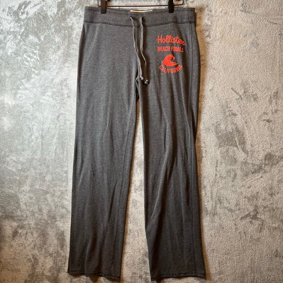 Y2K Vintage Hollister Wide Leg Lounge Pants Medium Gray Orange Embroidered Logo - Picture 1 of 6